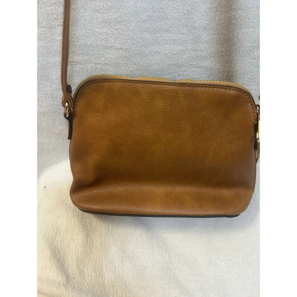 Small Crossbody Purse Camel Color Front Magnetic Pocket Zip Inside Pocket Strap